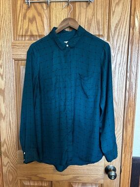 Womens Teal Geometric Button-Up Shirt XXL